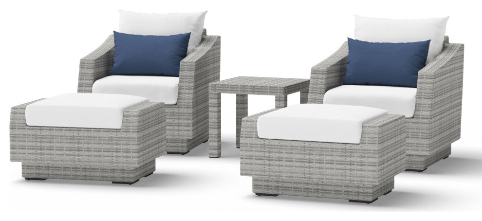 Cannes 5 Piece Sunbrella Outdoor Patio Club Chair and Ottoman Set, Bliss Ink