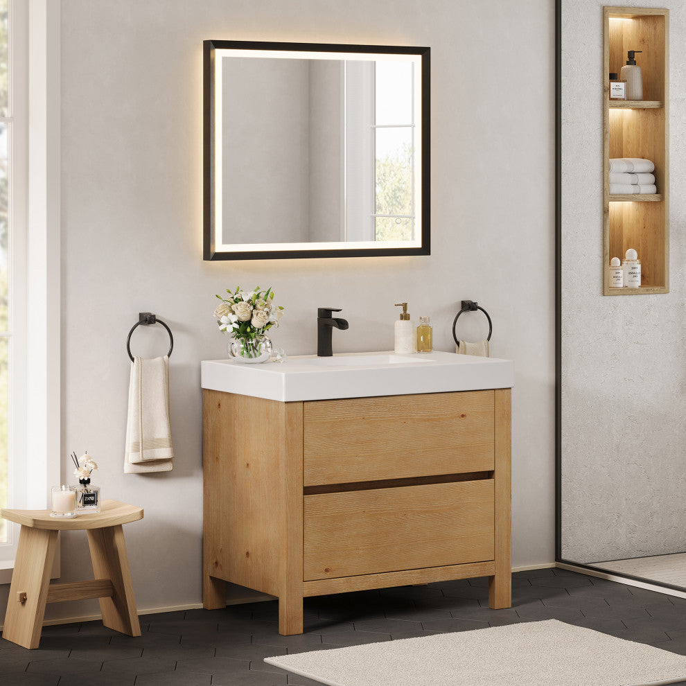 Cascadia Bathroom Vanity, Weathered Fir, 36", With Mirror