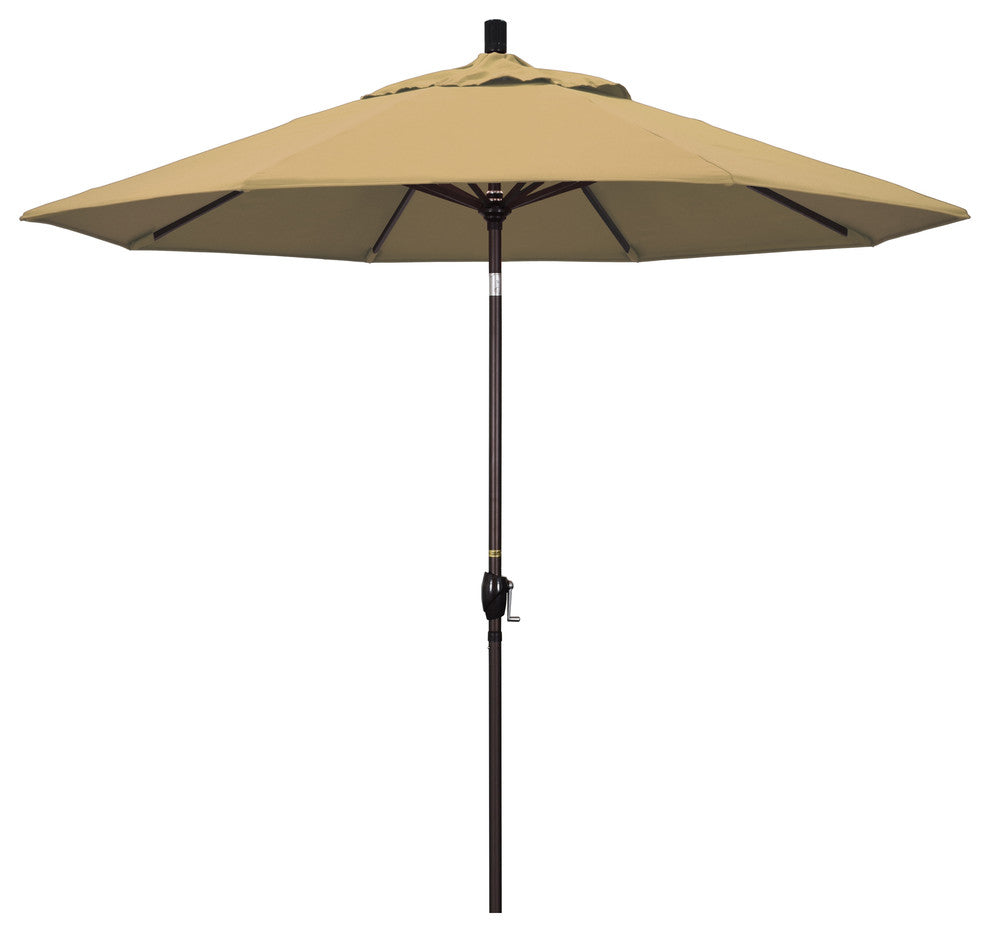 9' Bronze Push-Button Tilt Crank Aluminum Umbrella, Champagne Olefin