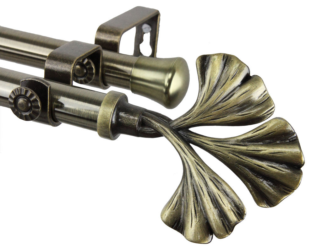 Florence 13/16" Double Corner Window Curtain Rod, Antique Brass, 28-48"