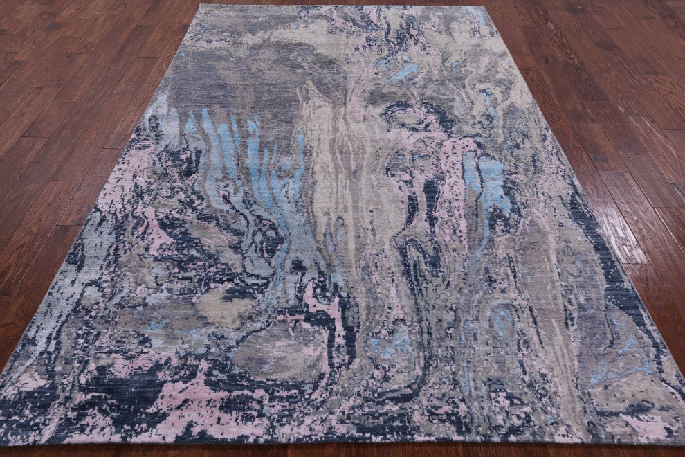 6' 0" X 9' 1" Abstract Handmade Wool and Silk Rug Q8719