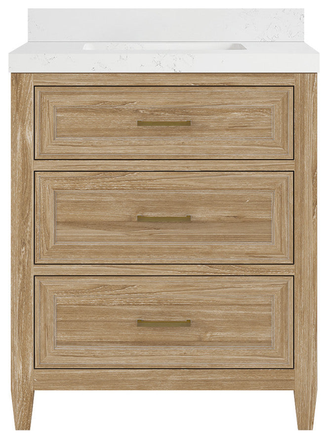 Santa Monica 30 Single Sink Bath Vanity in Whitewashed Teak 2" Empira Quartz
