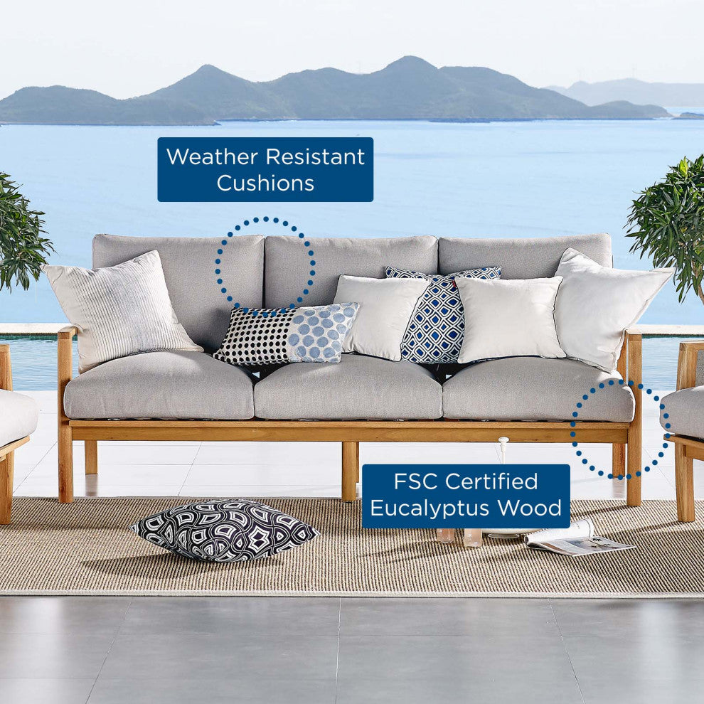 Lounge Sofa, Wood, Brown Natural Gray, Modern, Outdoor Patio Balcony Garden