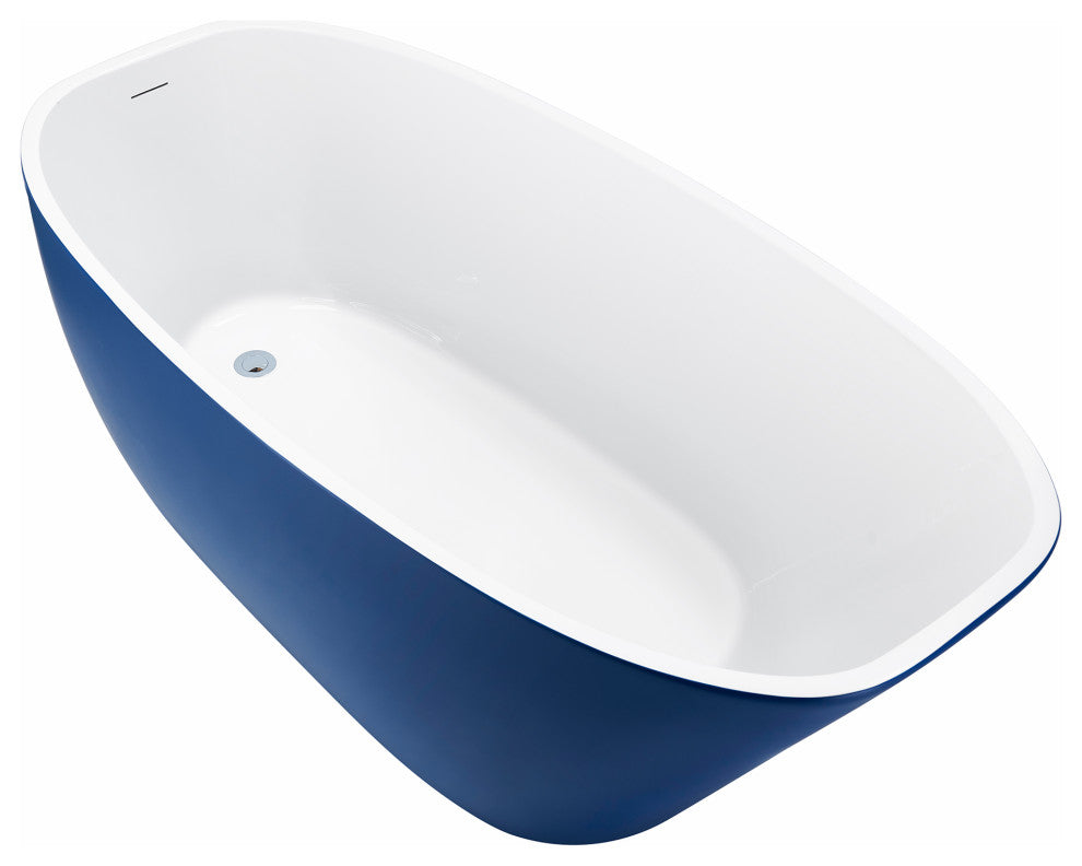 59" Acrylic Freestanding Single Slipper Soaking Bathtub, Blue