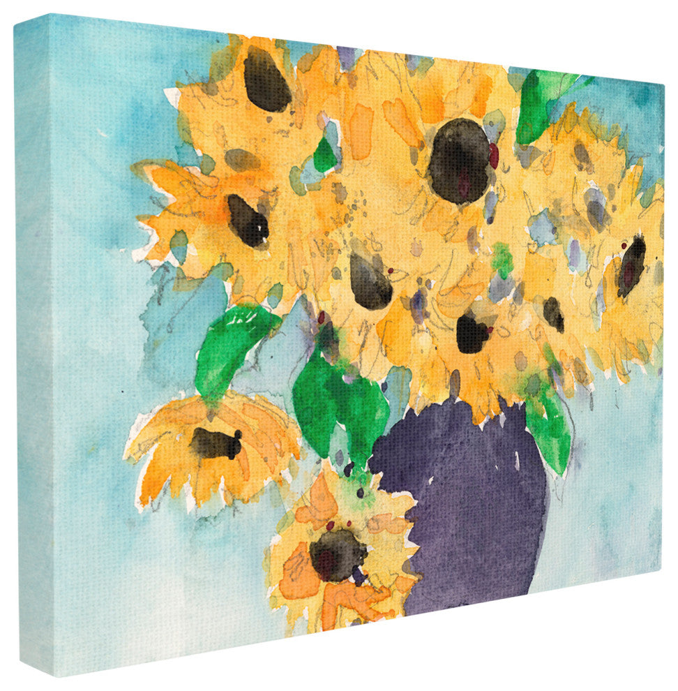Sunflowers Yellow Green Watercolor Painting, 30"x40", Canvas Art
