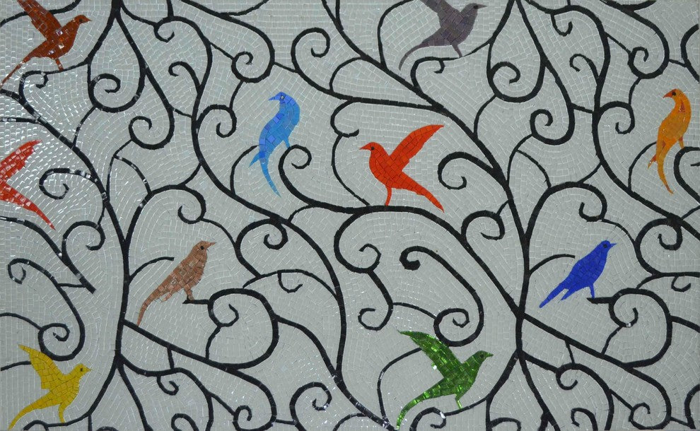"The Hummingbirds" Mosaic Pattern Artwork, 72"x42"