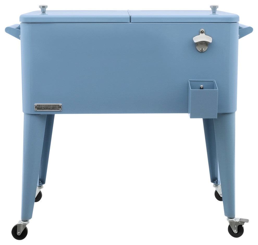 Permasteel 80 Quart Portable Rolling Patio Cooler, Blue