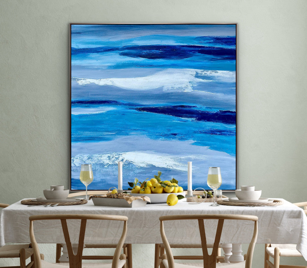 60x60" Silent sky Original Modern Painting Blue abstract art Minimal