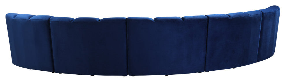 Infinity Channel Tufted Velvet Modular Chair, Navy, 5 Piece