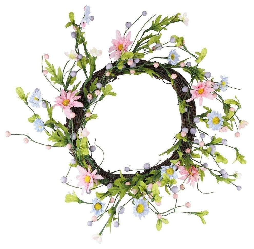 12" Green Pink and Purple Spring Floral Twig Wreath