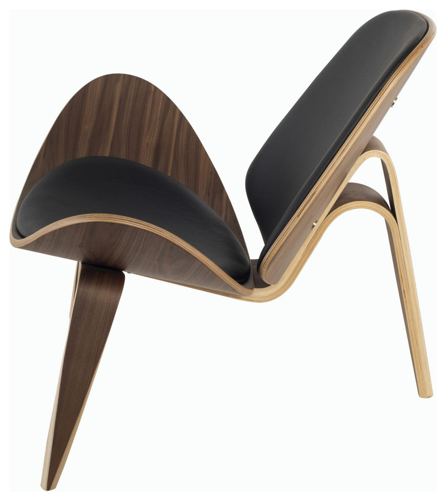 Artemis Lounge Chair in Black Leather and American Walnut Frame