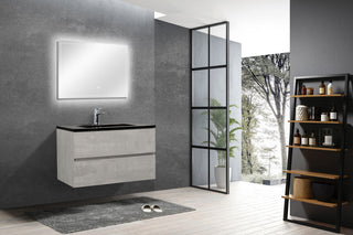 Alma-Edi Cement Grey Wall Mounte Vanity With Black Sink, 36"