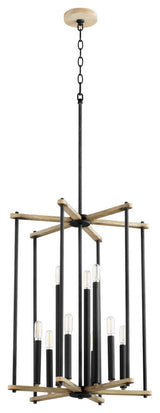 Quorum 8134-9-69 Nine Light Entry, Black w Weathered Oak Finish Finish