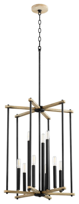 Quorum 8134-9-69 Nine Light Entry, Black w Weathered Oak Finish Finish