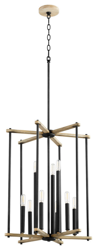 Quorum 8134-9-69 Nine Light Entry, Black w Weathered Oak Finish Finish