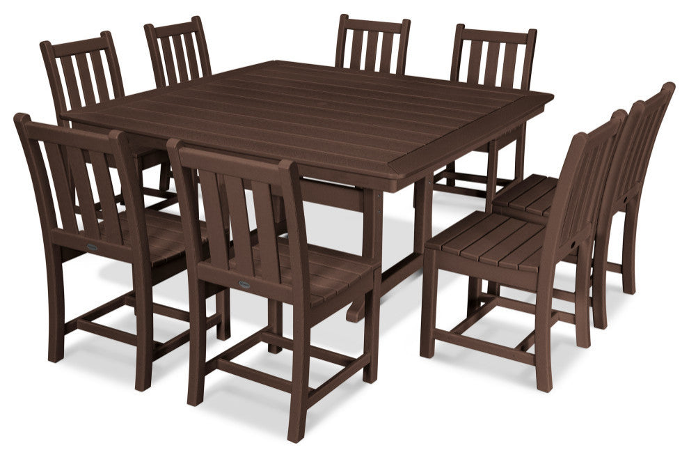 POLYWOOD Traditional Garden 9-Piece Nautical Trestle Dining Set, Mahogany