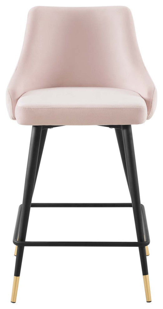 Counter Stool Chair, Set of 2, Velvet, Pink, Modern, Bar Cafe Bistro Restaurant