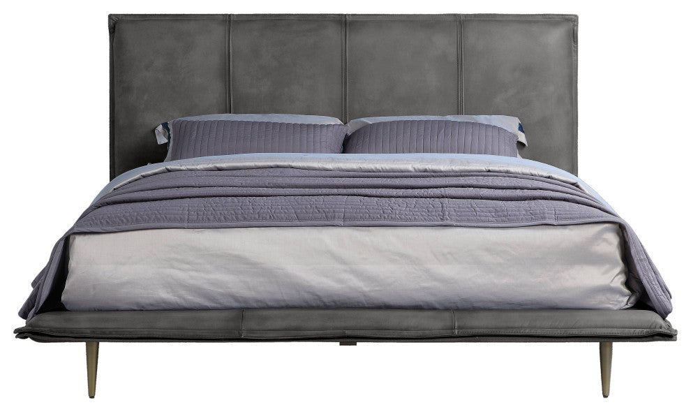 ACME Metis Eastern King Bed, Gray Top Grain Leather