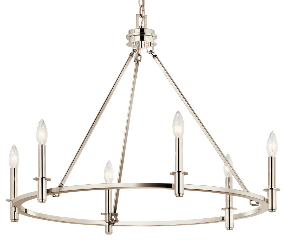 Carrick Chandelier, Black, Polished Nickel, 6 Light