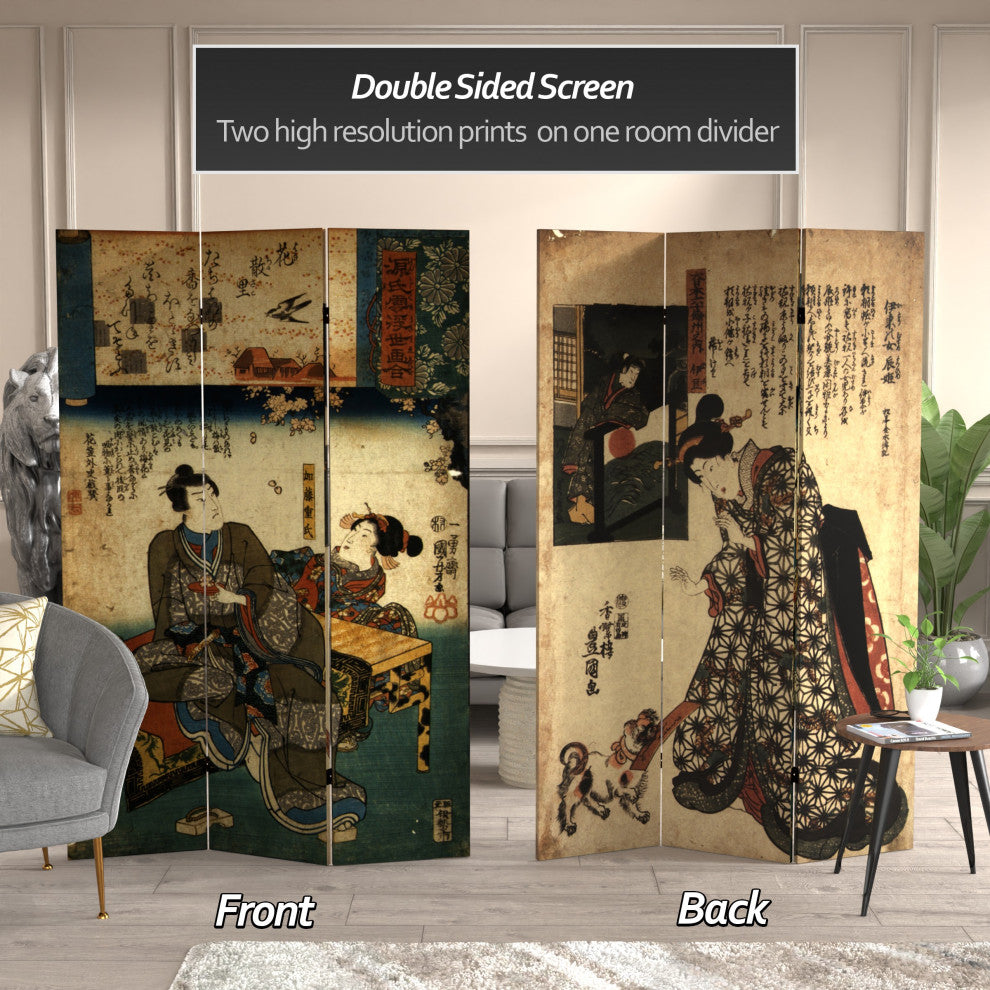 6' Tall Double Sided Japanese Figures Room Divider