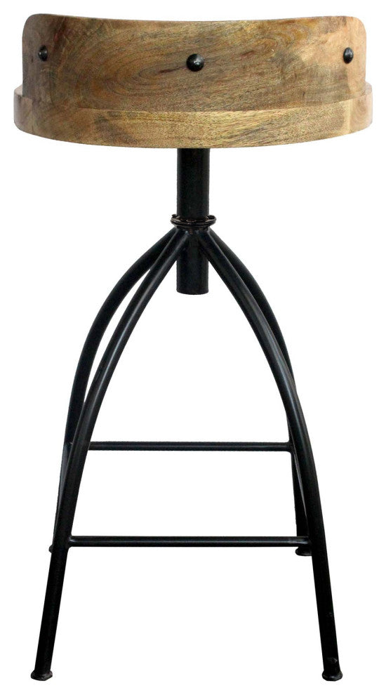 Industrial Style Adjustable Swivel Bar Stool With Backrest, 25-31 Inch