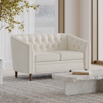 Jelm Contemporary Tufted Loveseat, Beige, 100% Polyester + Birch