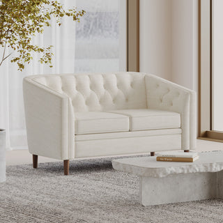 Jelm Contemporary Tufted Loveseat, Beige, 100% Polyester + Birch