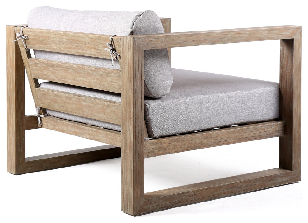 Paradise Outdoor Light Eucalyptus Wood Lounge Chair With Gray Cushions