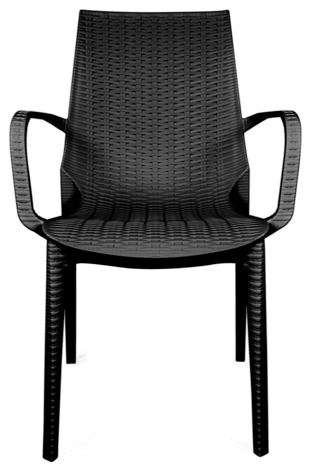 Kent Modern Stackable Outdoor Dining Arm Chair Set of 4, Black