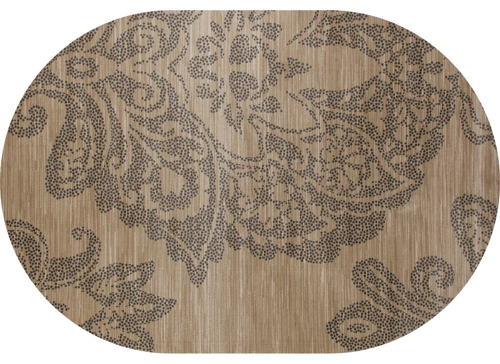 Bastille Large Damask Beige 5'3"x7'7" Oval Area Rug