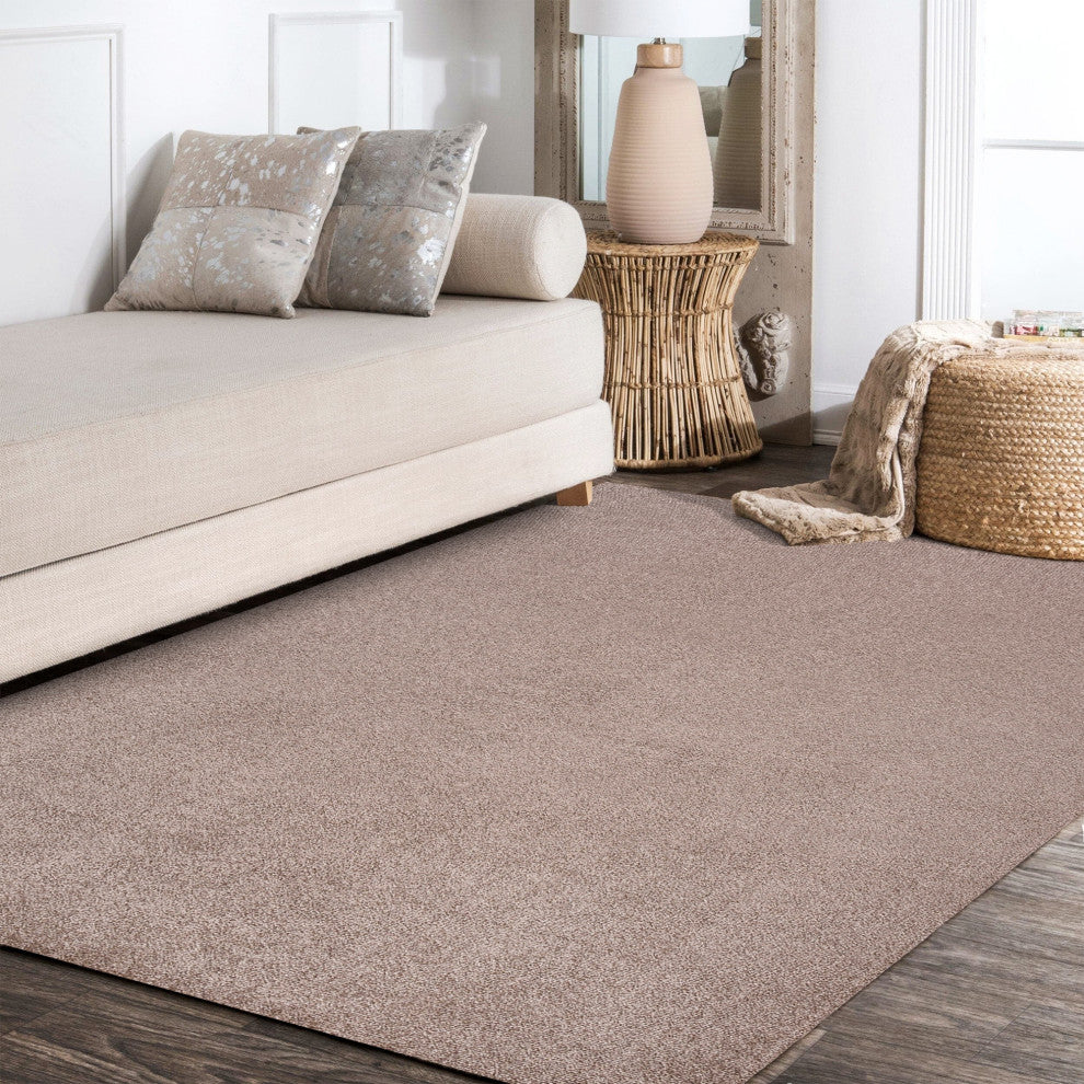 Haze Solid Low-Pile Runner Rug, Brown, 9 X 12