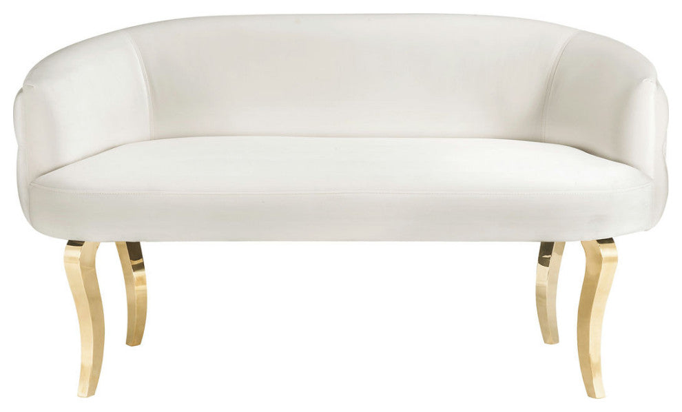 TOV Furniture Adina White Velvet Loveseat with Gold Legs
