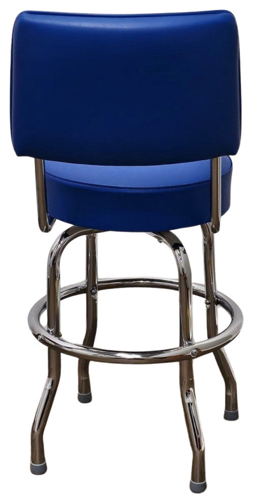 Retro Home Single Ring Upholstered 24" Swivel Counter Stool with Back, Blue