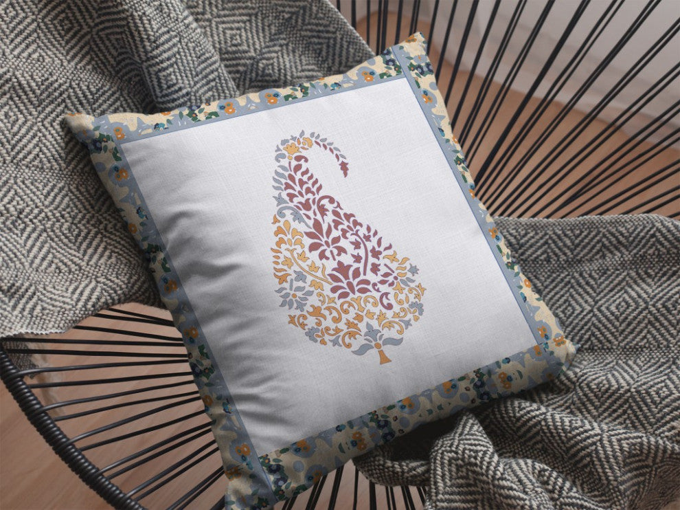 16 Red White Paisley Suede Decorative Throw Pillow
