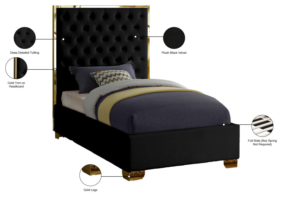 Lana Velvet Bed, Black, Twin