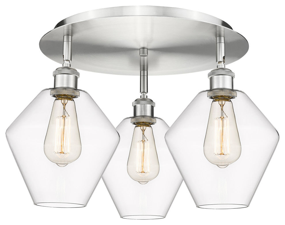 Cindyrella-3 Light 20" Flush Mount-Satin Nickel, Clear Glass Shade