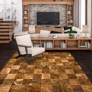 Cowhide Patchwork Rug, Ares, Jasper, 6'x9'