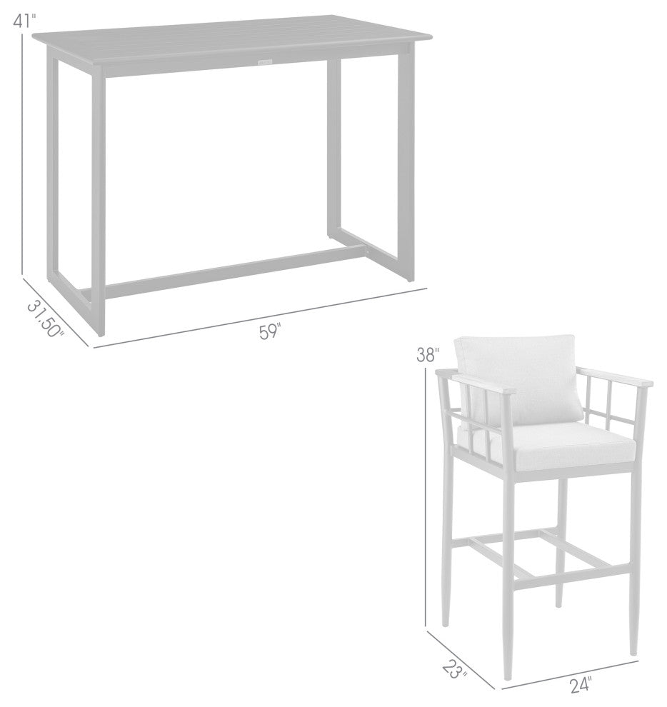 Wiglaf Outdoor Patio 5-Piece Bar Table Set, Aluminum With Gray Cushions