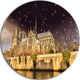 Notre Dame Cathedral At Night, Cityscape Photo Round Metal Artwork, 11"