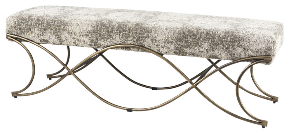 Ayla Light and Dark Gray Fabric Seat With Antique Gold Metal Frame Bench