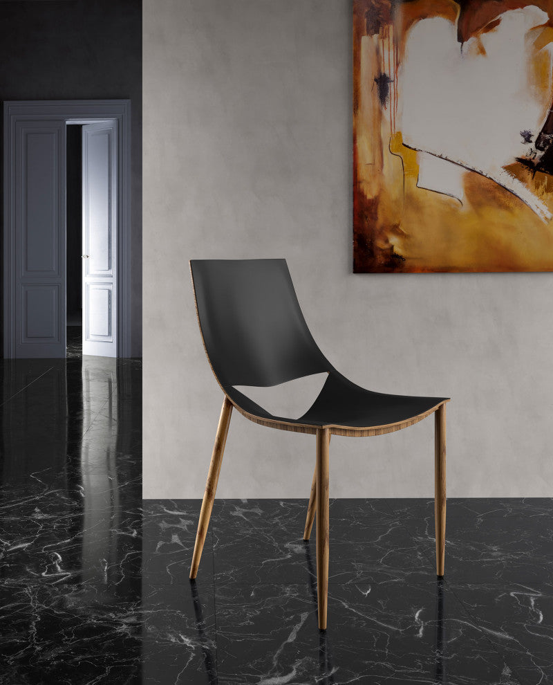 Sloane Dining Chair II, Black Leather and Teak