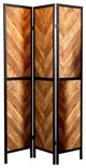 Benzara BM282036 Modern 3 Panel Folding Room Divider, Herringbone Pattern, Brown