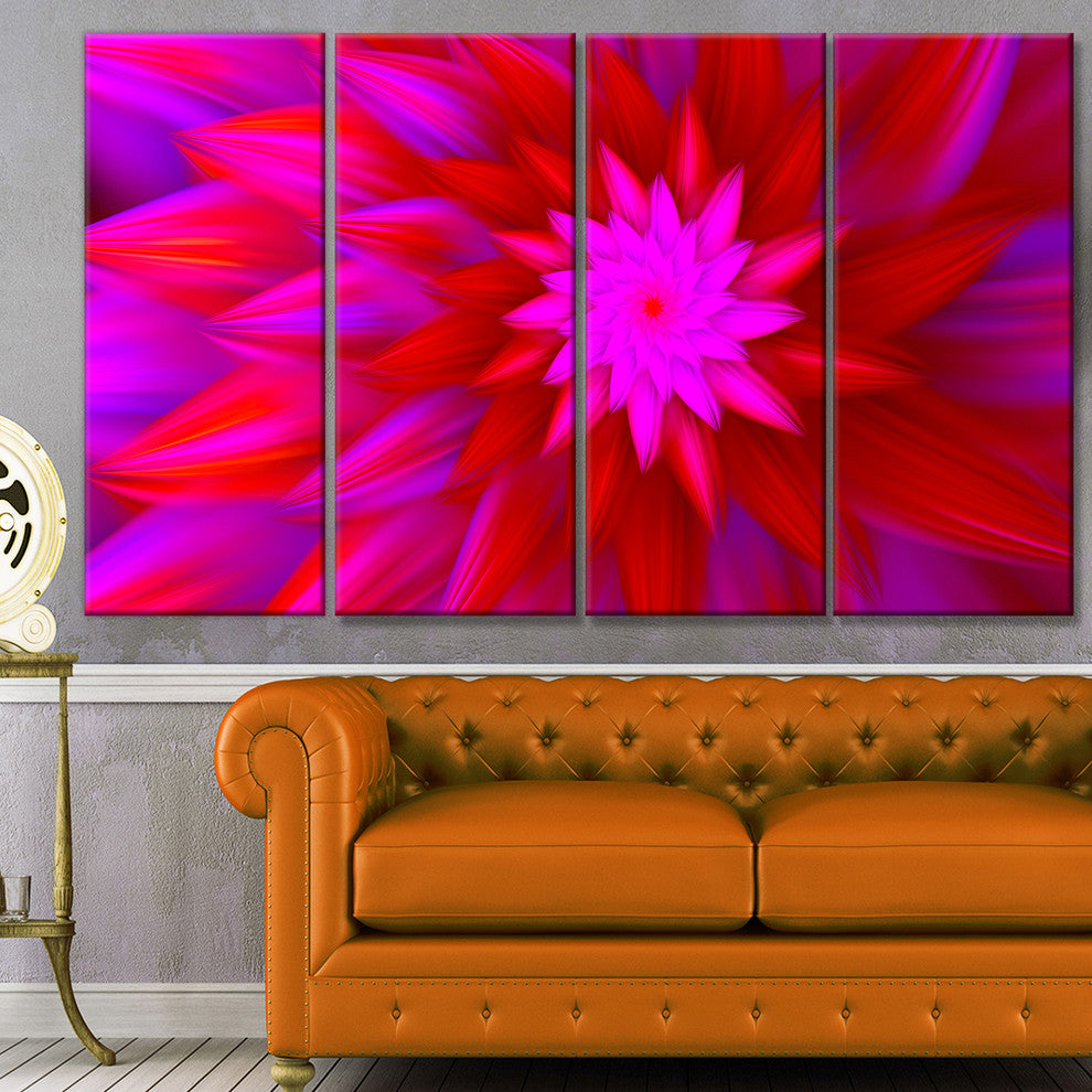 Dance of Bright Spiral Pink Flower, Floral Canvas Art Print, 48"x28", 4 Panels