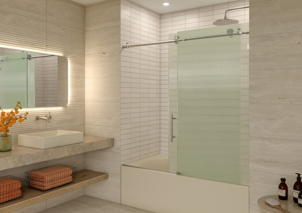 Galaxy 60"x60" Frameless Glass Sliding Bathtub Doors, Brushed Nickel, Left