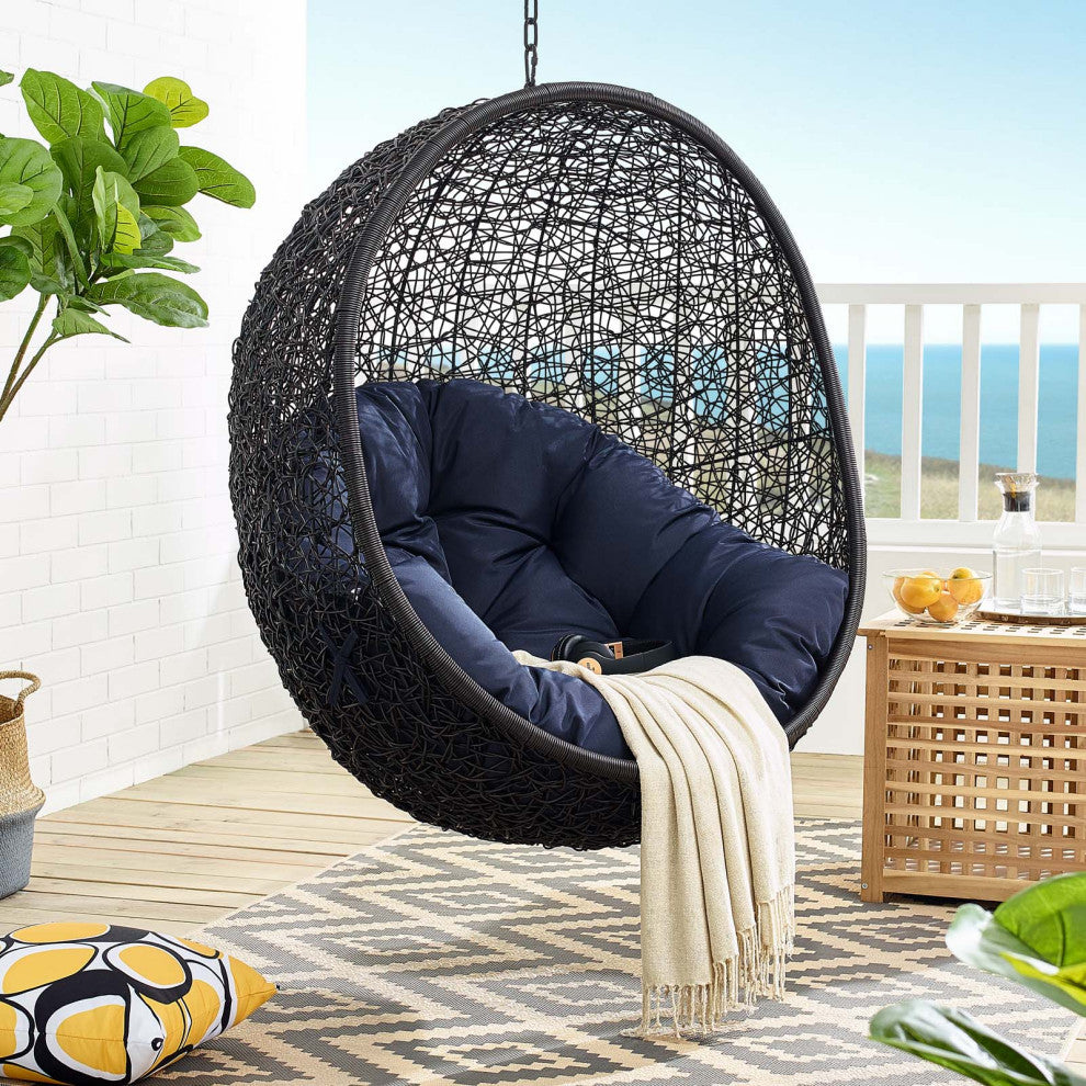 Swing Lounge Chair, Black Navy Blue, Outdoor Patio Balcony Cafe Bistro Garden