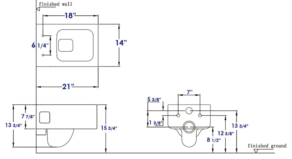 Square Modern Wall Mount Dual Flush Toilet Bowl