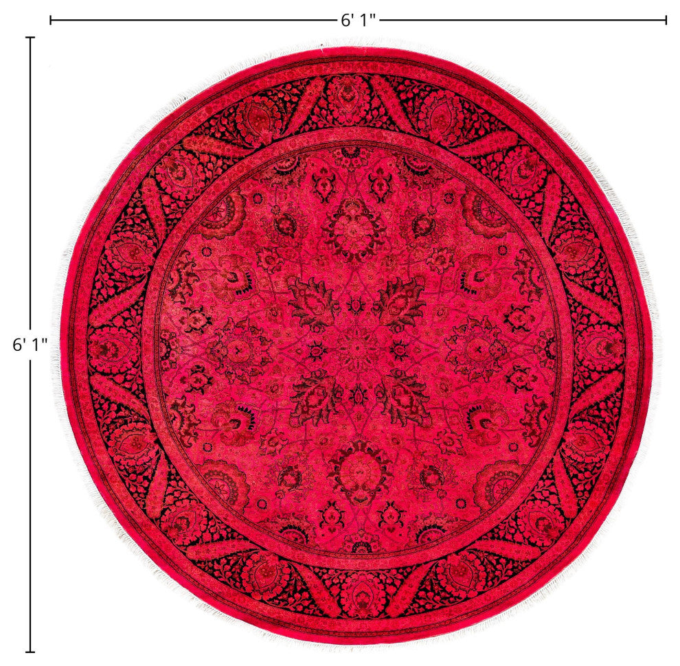 Overdyed One-of-a-Kind Hand-Knotted Area Rug Pink, 6' 1" x 6' 1"