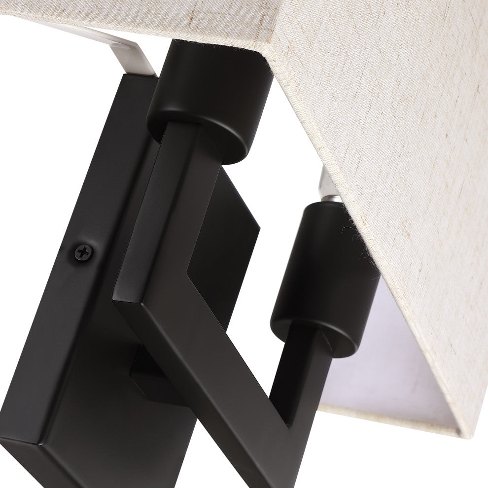 Wall Sconce Light, Dark Bronze With Oatmeal Shade, 13.25" With 2 Sockets