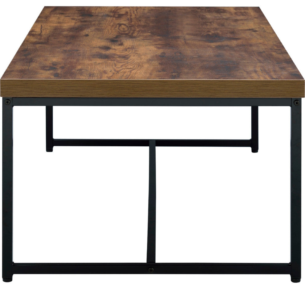 Rectangular Wood Coffee Table, Weathered Oak and Black