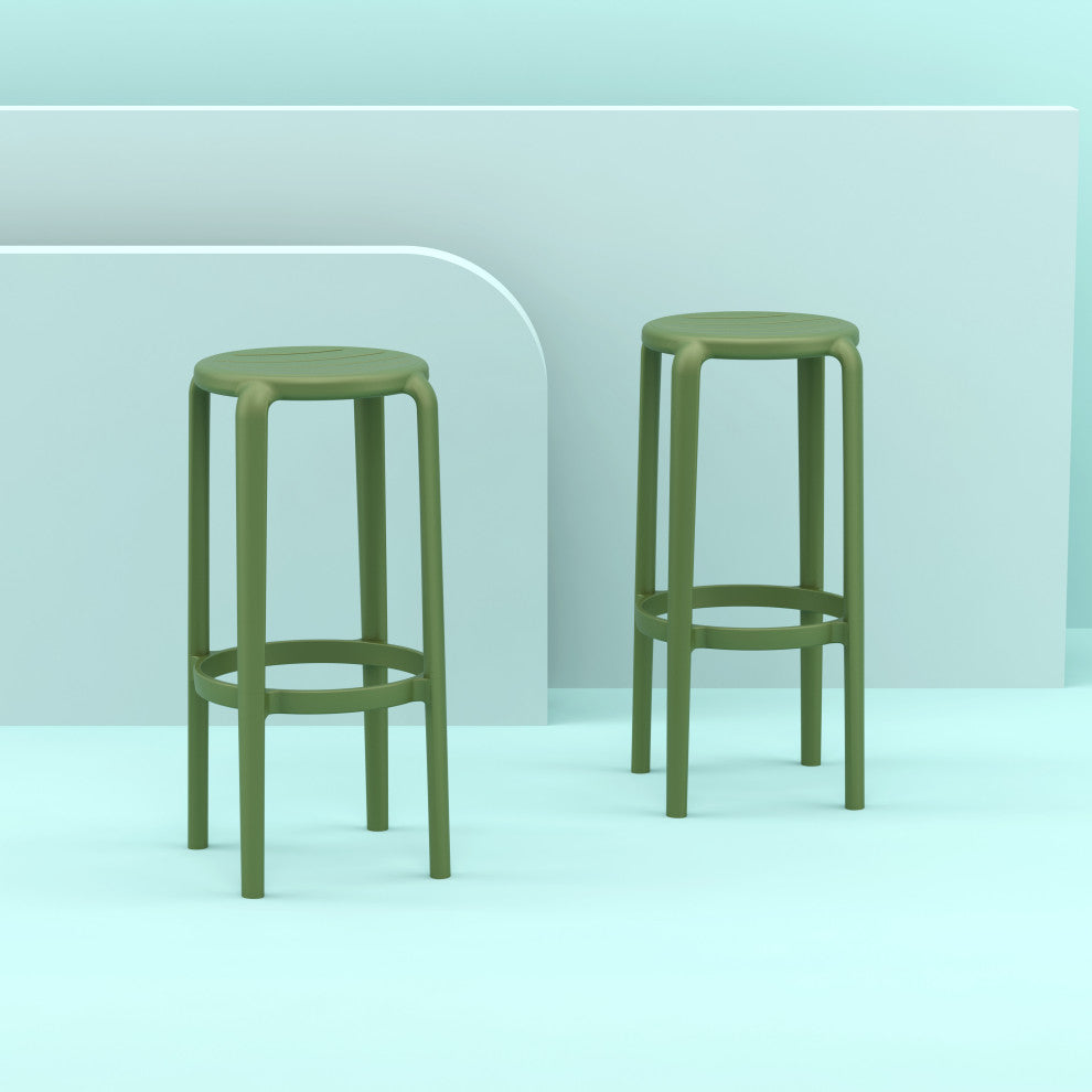 Tom Resin Bar Stool, Set of 2, Black, Olive Green
